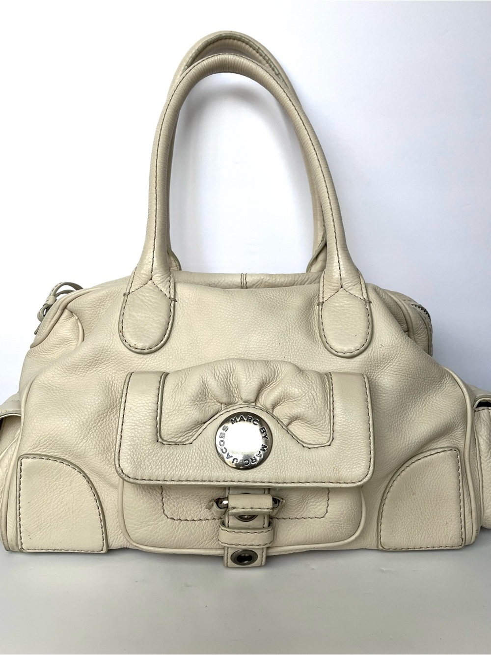 Marc by Marc Jacobs Vintage Y2K Pebbled Leather Satchel Handbag Cream Ivory